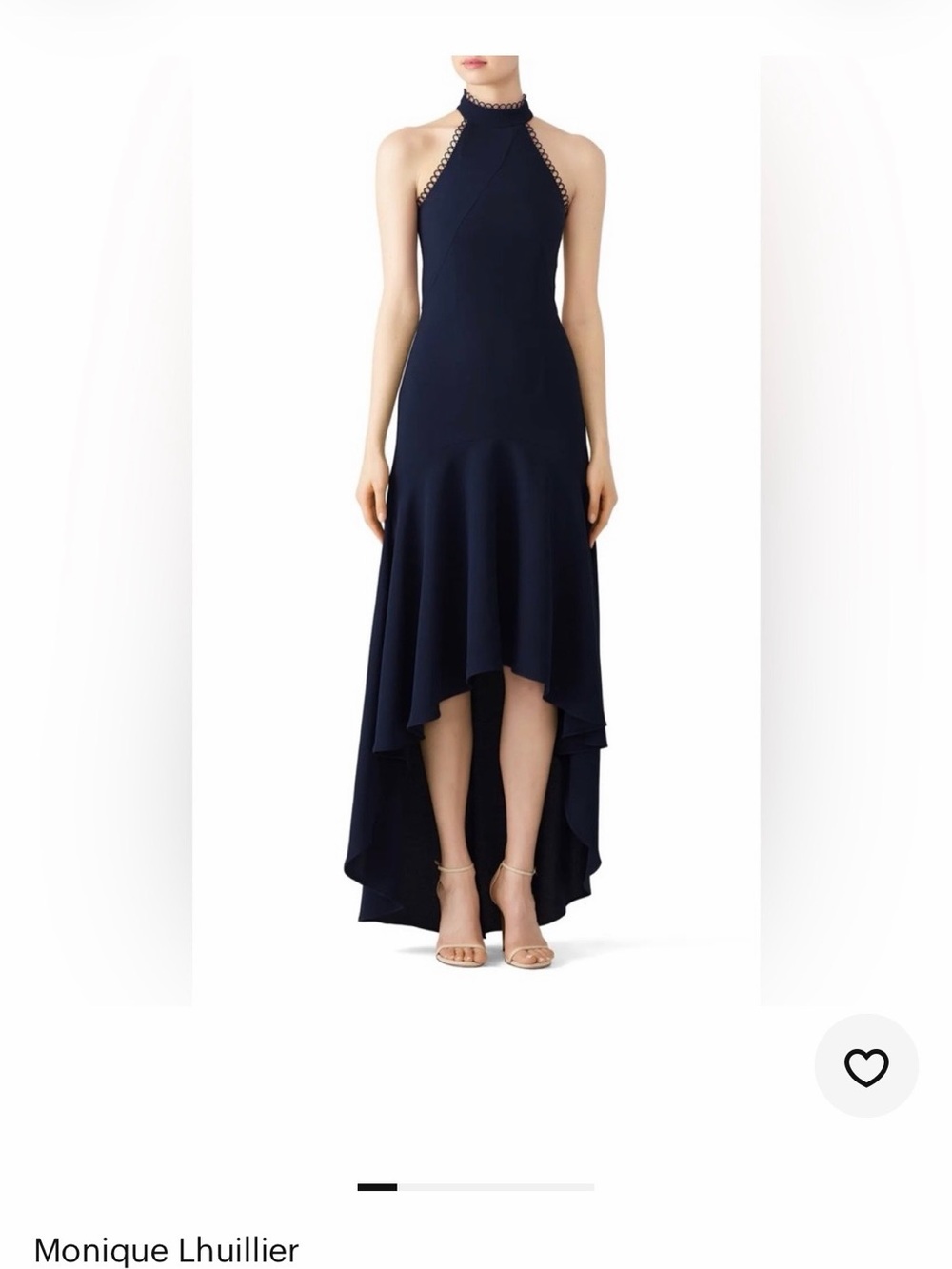 Monique Lhuillier Love No One, Navy High-Low Halter Evening Dress